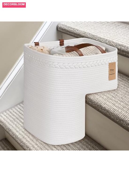 Other - Woven Stair Basket with Handles, Cotton Rope Storage for Toys & Books, Toddler